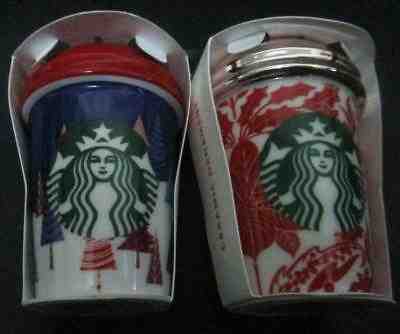 2017 set of 2 Starbucks Cofee Christmas ornament Holiday Night Forest Poinsettia - Sold on eBay Nov, 14th 2019 for $29.99