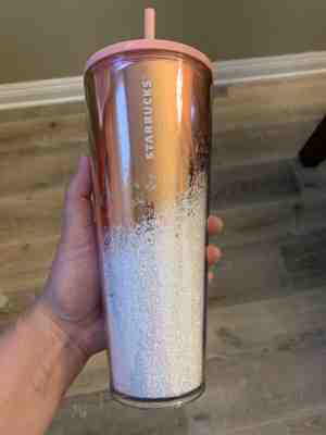 Starbucks RARE Holiday 2019 Cascading Snow Glitter Rose Gold Tumbler - Sold on eBay Nov, 13th 2019 for $27.00