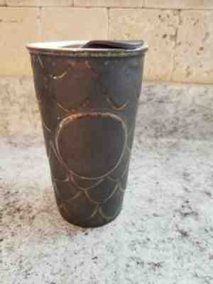 STARBUCKS ANNIVERSARY Ceramic Travel Mug Brown Mermaid Golden Scales 10 fl oz  - Sold on eBay Nov, 13th 2019 for $42.95