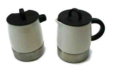 STARBUCKS COFFEE - 2007 White Ceramic & Stainless Steel Creamer & Sugar Set - Sold on eBay Nov, 13th 2019 for $16.99