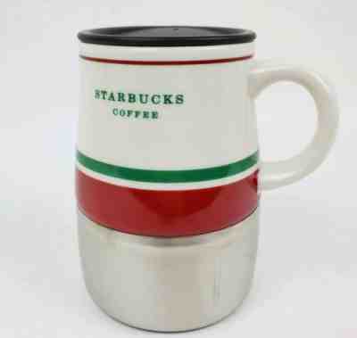 STARBUCKS Travel Mug 2006 White Red Metal Bottom Cup 14 Oz Holiday Christmas - Sold on eBay Nov, 13th 2019 for $25.00