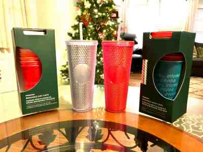 Starbucks Holiday Tumbler Lot *Set of 4* Hard To Find! Studded, hot & cold drink - Sold on eBay Nov, 13th 2019 for $58.00