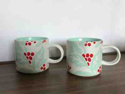 Lot of two 2018 Starbucks Holiday Christmas Mugs Holly Berries Red Aqua 12oz NEW - Sold on eBay Nov, 13th 2019 for $20.00