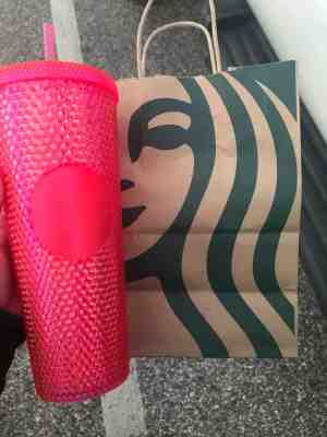 NEW STARBUCKS 2019 Neon Pink Studded Cold Cup Tumbler WINTER HOLIDAY 24 oz - Sold on eBay Nov, 13th 2019 for $48.00