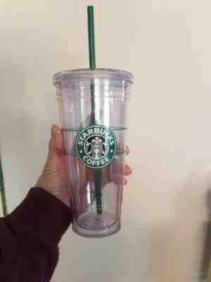 B13) Starbucks Venti Clear glass Double Wall Cold/Iced Cup Tumbler 20oz W/straw - Sold on eBay Nov, 13th 2019 for $39.99