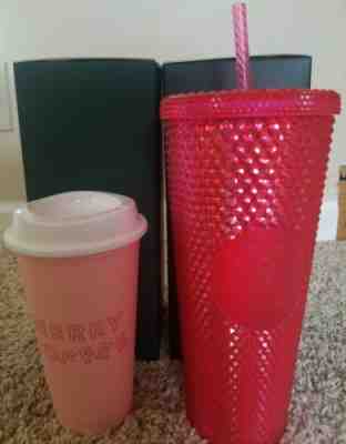 Starbucks Neon Pink Studded Tumbler & Reusable Hot Cup "Merry Coffee" Set - Sold on eBay Nov, 13th 2019 for $42.00