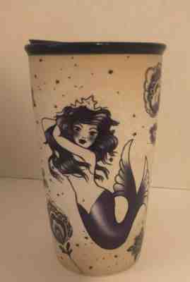 STARBUCKS 2015 Tattoo Mermaid Siren Ceramic Travel Mug Cup Tumbler 12 OZ BLUE - Sold on eBay Nov, 13th 2019 for $38.00