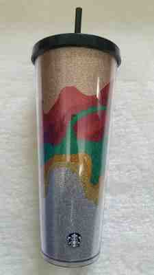 Starbucks 2018 Holiday Cold Cup Tumbler 24 Oz Flow Glitter Sparkle Marbled - Sold on eBay Nov, 13th 2019 for $19.95