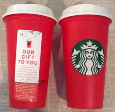 LOT OF 2 STARBUCKS COFFEE 2018 RED REUSABLE LIMITED EDITION HOLIDAY 16OZ CUPS - Sold on eBay Nov, 13th 2019 for $16.14