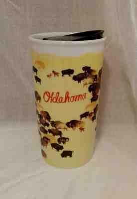 HTF Starbucks Oklahoma 2016 Yellow Buffalo Ceramic Traveler 10 Oz Tumbler Mug - Sold on eBay Nov, 13th 2019 for $49.95