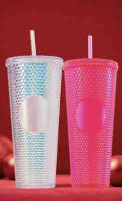 2 Starbucks Holiday 2019 Venti Studded Tumblers Cups Platinum & Neon Pink  - Sold on eBay Nov, 13th 2019 for $79.99