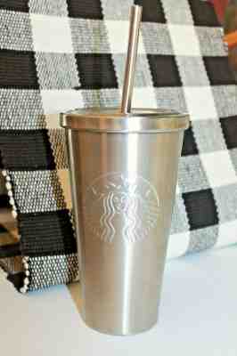 2014 Starbucks Stainless Metallic Cold Cup 16 oz Tumbler Metal Straw - Sold on eBay Nov, 13th 2019 for $25.97