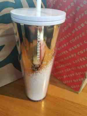 Starbucks Holiday 2019 Mirror Glitter Gold White Snow Cold Cup 24oz Tumbler - Sold on eBay Nov, 13th 2019 for $25.00