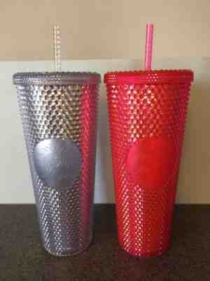 Starbucks 2019 Christmas Silver/Platinum & Pink/Red Studded Tumbler Lot Of 2 - Sold on eBay Nov, 13th 2019 for $60.00