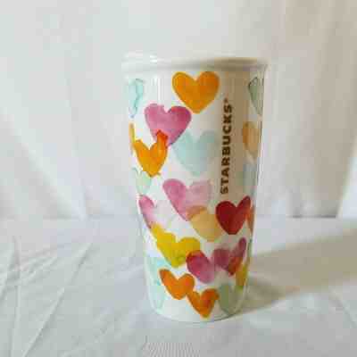 Starbucks Watercolor Hearts Ceramic Travel Cup Tumbler 10oz Coffee Mug 2015 - Sold on eBay Nov, 13th 2019 for $26.99