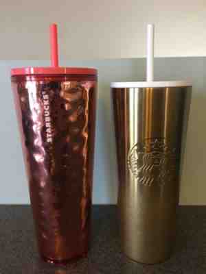 Starbucks 2019 Christmas Tumblers Gold Sparkle & Pink Rose Lot Of 2. New - Sold on eBay Nov, 13th 2019 for $60.00