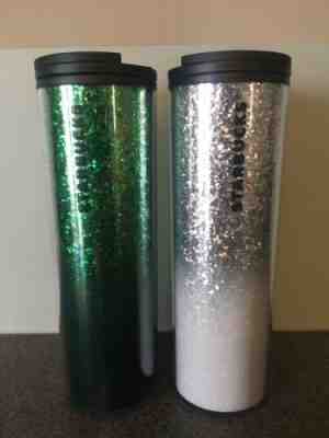 Starbucks 2019 Christmas Insulated Travel Mugs Plastic Cascading Glitter Lot 2 - Sold on eBay Nov, 13th 2019 for $50.00
