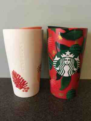 Starbucks 2019 Christmas Ceramic Travel Mug Lot Of 2 Christmas Ornaments & Pink - Sold on eBay Nov, 13th 2019 for $55.00