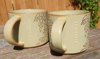 LOT OF 2 Starbucks Mug Cup Leaf Leaves Tan Beige 14 oz 2013 Coffee Tea Stackable - Sold on eBay Nov, 13th 2019 for $15.98
