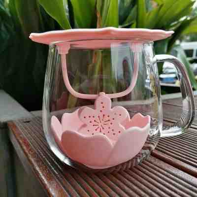 STARBUCKS China 2019 Flower-style Glass Cup / Tumbler with Tea Strainer - Sold on eBay Nov, 13th 2019 for $39.00
