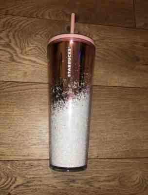 Starbucks Holiday 2019 Cascading Snow Glitter Rose Gold Tumbler Straw Lid 24oz - Sold on eBay Nov, 12th 2019 for $32.94