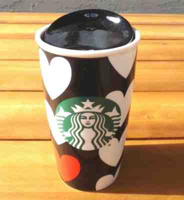 Starbucks 2015 Double Wall Black/WhiteRed Heart Coffee/tea Travel Mug - Sold on eBay Nov, 12th 2019 for $21.99