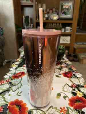 NEW STARBUCKS 2019 Rose Gold Pink Cascading Snow Tumbler WINTER HOLIDAY Cup 24oz - Sold on eBay Nov, 12th 2019 for $25.99