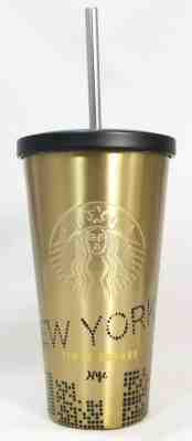 Starbucks Coffee Gold Grande NYC New York Times Square Stainless Travel Tumbler - Sold on eBay Nov, 12th 2019 for $38.95