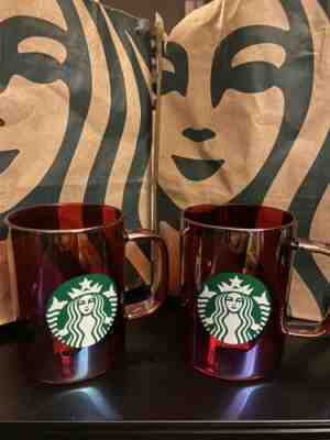 Starbucks Red Iridescent 2019 Christmas Edition Mug Glass 14oz (SET OF 2) - Sold on eBay Nov, 12th 2019 for $60.00