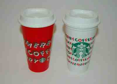 Starbucks 2019 Holiday Reusable Red & White 16 oz Hot Cold Plastic Cups Set of 2 - Sold on eBay Nov, 12th 2019 for $16.99