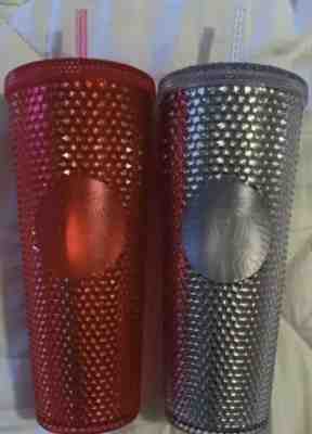 2 Starbucks Holiday 2019 Venti Studded Tumblers Cups Platinum Neon Pink IN HAND - Sold on eBay Nov, 12th 2019 for $26.00