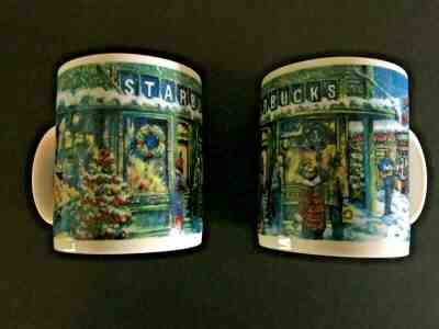 Vintage Starbucks Holiday Mugs (2)  2000 Public Farmers Market Shopping Scene - Sold on eBay Nov, 12th 2019 for $16.50