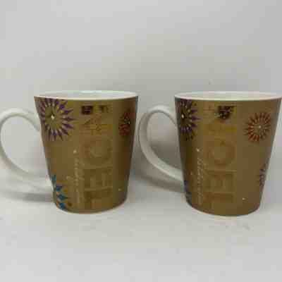 Starbucks Holiday Noel Holiday Cheer Mugs Pair Set 2 Christmas 2006 14oz Gold - Sold on eBay Nov, 12th 2019 for $24.99