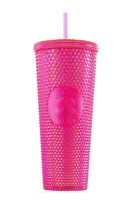 Starbucks Hot Neon Pink Studded Cold Cup Tumbler Winter Holiday 2019 24 oz  - Sold on eBay Nov, 12th 2019 for $35.00