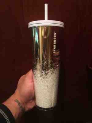 Starbucks 2019 “LIMITED” Holiday Gold Cascading Snow Cold Cup Tumbler 24oz - Sold on eBay Nov, 12th 2019 for $39.00