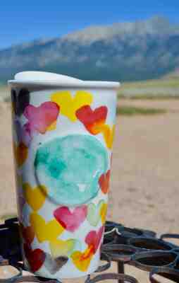 Starbucks 2015 Watercolor Hearts Ceramic Travel Mug Tumbler 10 oz Coffee Cup - Sold on eBay Nov, 12th 2019 for $18.99