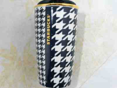 Starbucks Houndstooth Navy Blue Gold Mug 12oz Dot Collection Travel Tumbler EUC - Sold on eBay Nov, 12th 2019 for $15.96