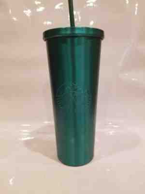 STARBUCKS 2015 GREEN STAINLESS STEEL COLD CUP TUMBLER 24oz W/STEEL STRAW (( - Sold on eBay Nov, 12th 2019 for $19.99