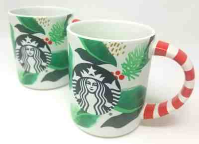 Starbucks 2019 Lot of 2 - Christmas Coffee Mug Set - Candy Cane Mistletoe Holly