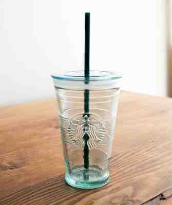 RARE STARBUCKS Glass Cup To Go Clear Recycled SPAIN Straw Cold RARE 16 oz  - Sold on eBay Nov, 11th 2019 for $27.99