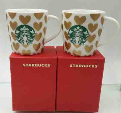 Starbucks Coffee Demitasse 2 Cups 2015 Gold Hearts Espresso mini Mugs 3 oz demi - Sold on eBay Nov, 11th 2019 for $16.99