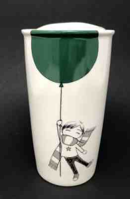 Starbucks 2014 Boy w/Green Balloon 12 oz. Ceramic Travel Coffee Tumbler Mug EUC - Sold on eBay Nov, 11th 2019 for $21.24