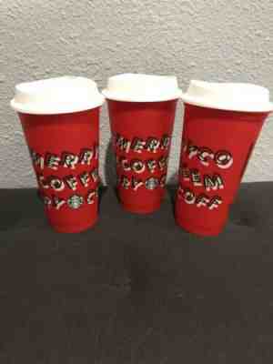 3 Starbucks Limited Edition Reuseable Holiday Red Cups 2019 Merry Dance X3 - Sold on eBay Nov, 11th 2019 for $25.00