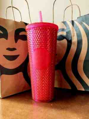 STARBUCKS 2019 Neon Pink Studded Cold Cup Tumbler WINTER HOLIDAY 24 oz - Sold on eBay Nov, 11th 2019 for $37.99