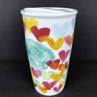 Starbucks 2015 Watercolor Hearts Ceramic Travel Mug Tumbler 10 oz Coffee Cup - Sold on eBay Nov, 11th 2019 for $22.99