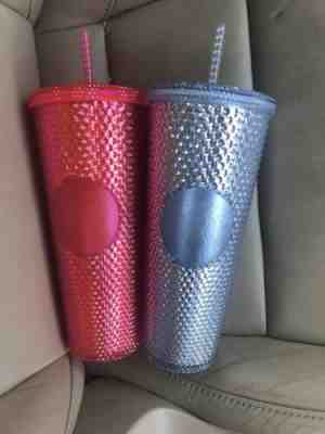 Starbucks Venti Bling Platinum + Hot Pink Studded 24oz Tumbler Cup Set Rare - Sold on eBay Nov, 11th 2019 for $65.95