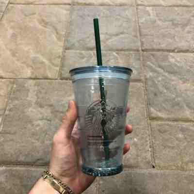 STARBUCKS Recycled Glass Tumbler 16 Oz Cup Lid Green Cold To Go Grande Spain New - Sold on eBay Nov, 11th 2019 for $19.95