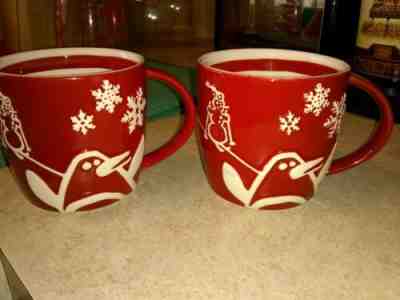 2 Starbucks Coffee Company 8oz Penguin Holiday 2007 Red Embossed Christmas Mug  - Sold on eBay Nov, 11th 2019 for $25.99