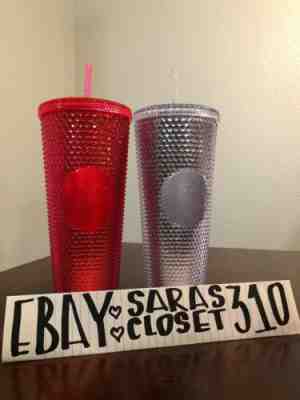 Starbucks Venti Bling Platinum + Hot Pink Studded 24oz Tumbler Cup Set Rare - Sold on eBay Nov, 10th 2019 for $49.00