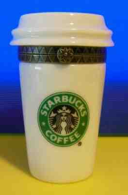 VERY RARE STARBUCKS VHTF Ceramic LIMOGES Collection Figure TO GO CUP Hinged Lid 